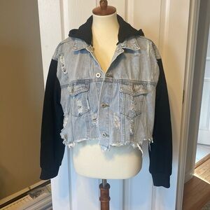 Dance & Marvel Cropped Distressed Denim Jacket
Size Medium